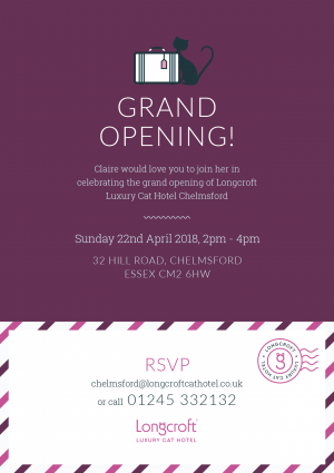 Longcroft Luxury Cat Hotel Chelmsford | Essex Grand Open Day Invite