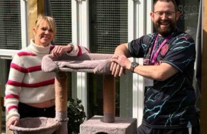 April, Owner of Longcroft Luxury Cat Hotel Four Marks, with Phil from Cats Protection