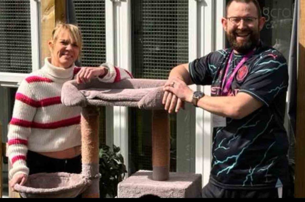 April, Owner of Longcroft Luxury Cat Hotel Four Marks, with Phil from Cats Protection